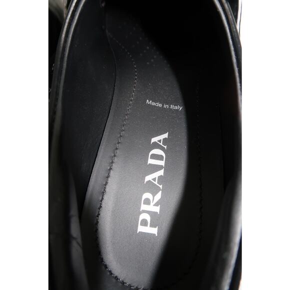 Prada Leather Monolith Triangle Logo Platform Brushed Loafers Black Size 37.5 - Picture 9 of 11